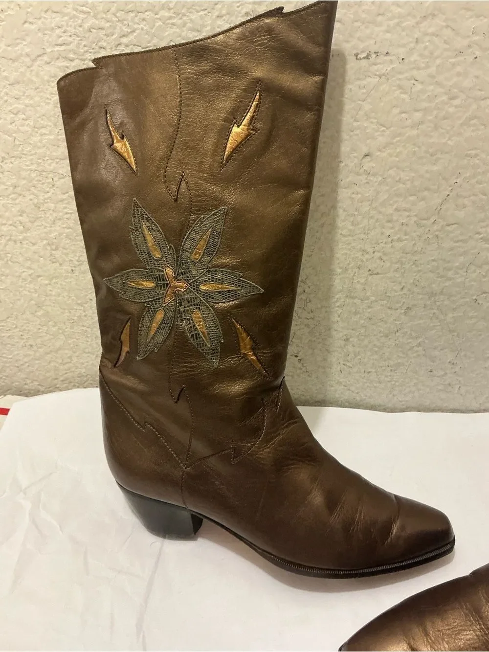 Linda Wally’s Women's Brown Embroidered Western Ankle Boots 37.5